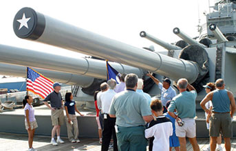 Visitors on the deck of the Battleship New Jersey